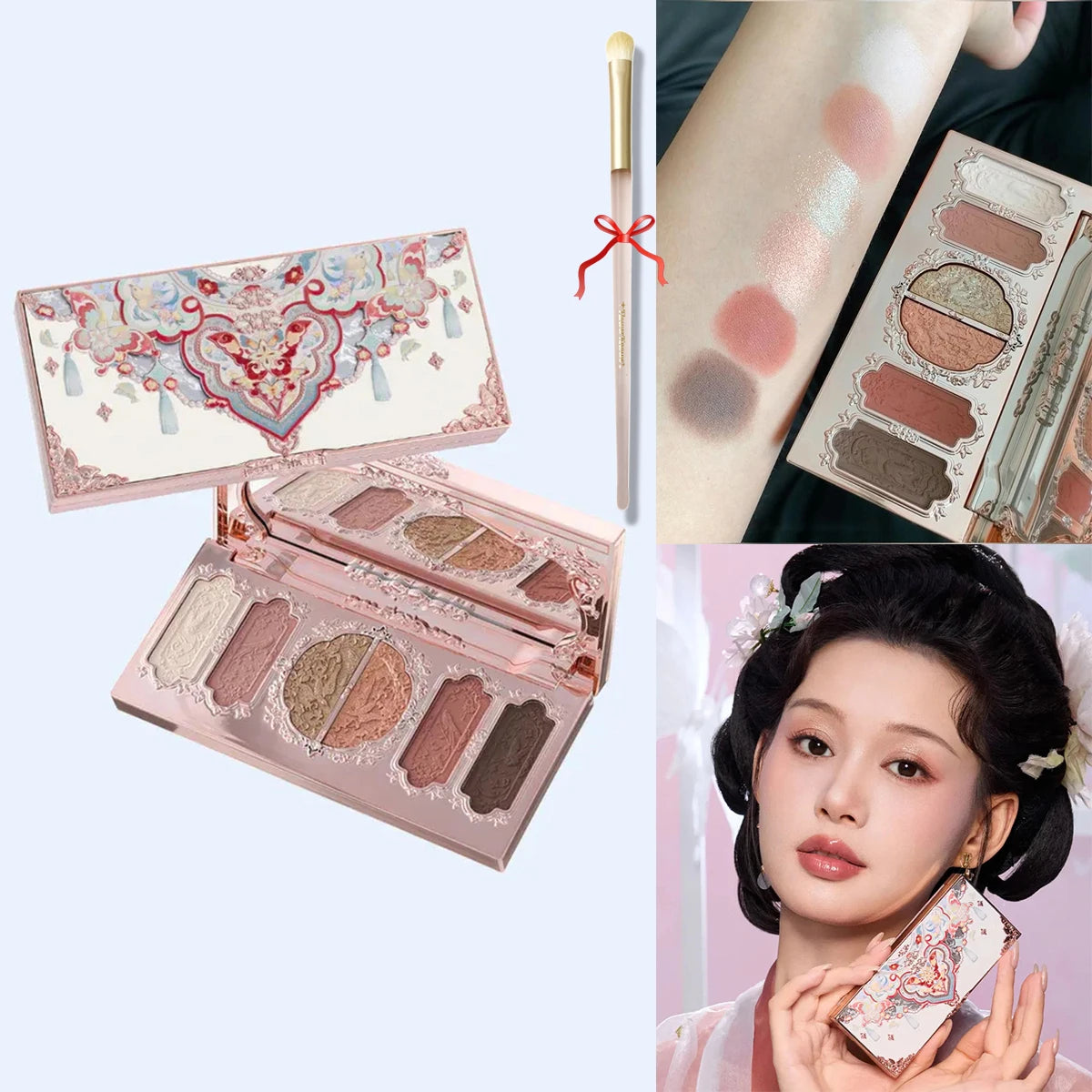 Flower Knows Swan Ballet 6 Color Eyeshadow Palette Matte Shimmer Pearl Glitter Waterproof Highly Pigmented Long Lasting Makeup