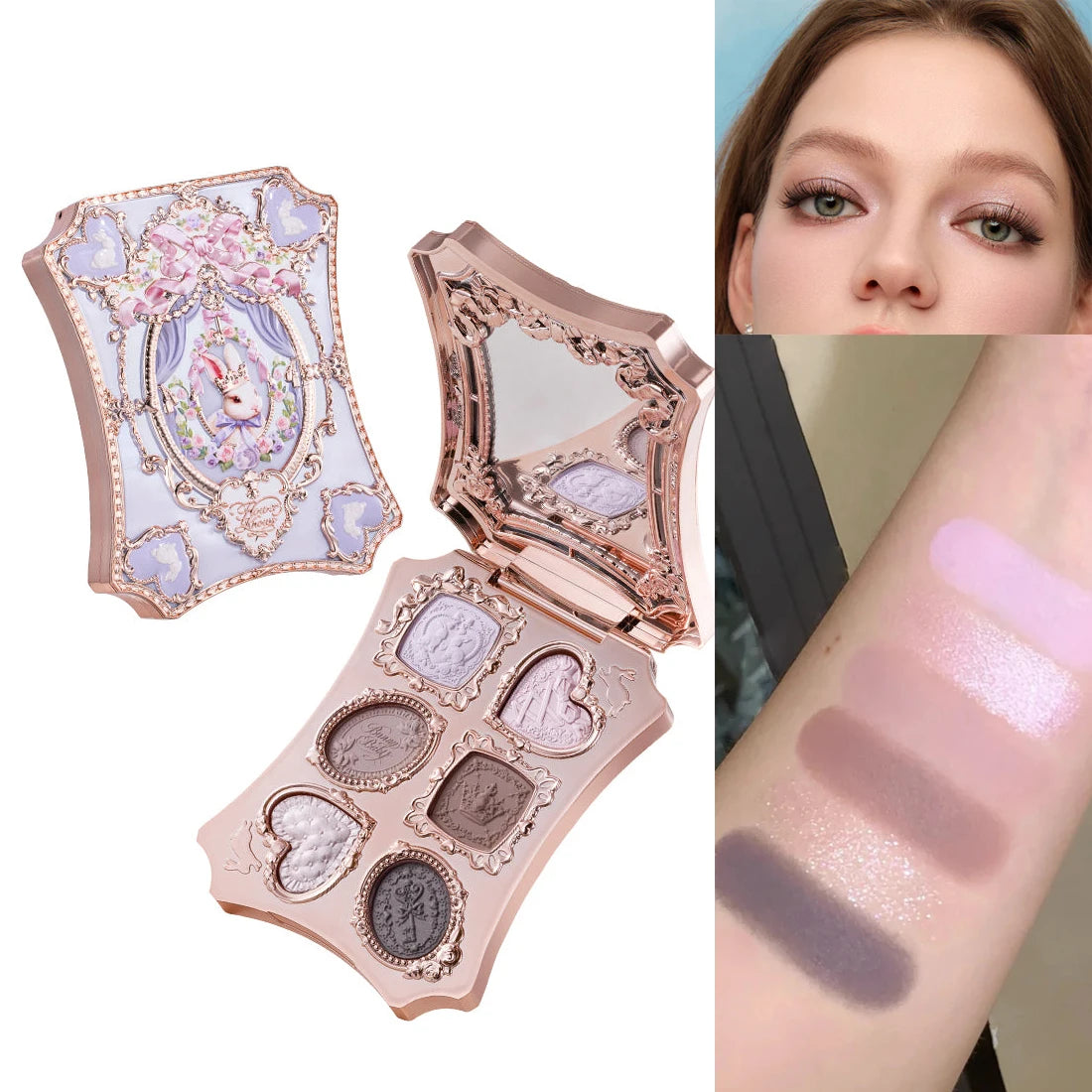 Flower Knows Swan Ballet 6 Color Eyeshadow Palette Matte Shimmer Pearl Glitter Waterproof Highly Pigmented Long Lasting Makeup