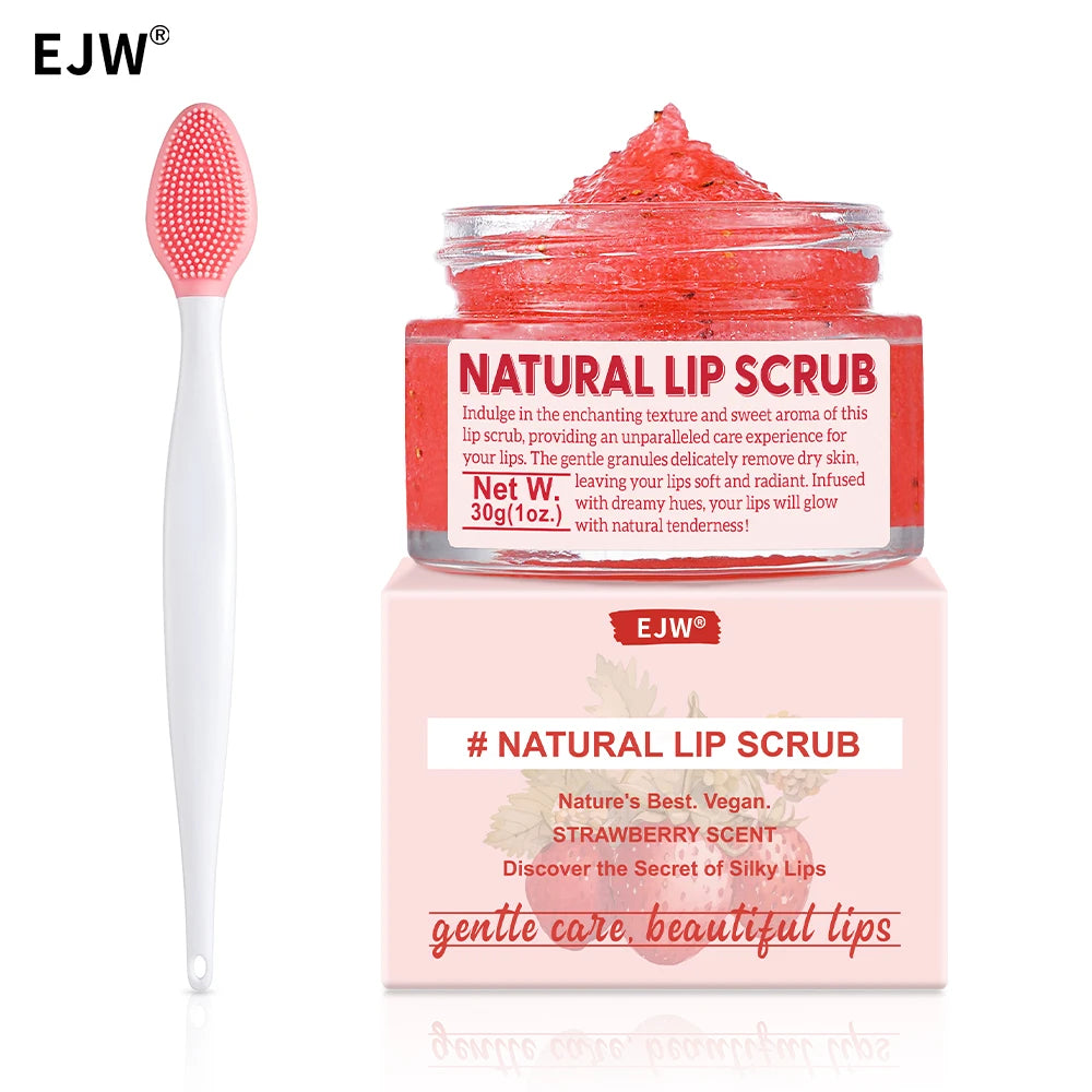 Strawberry Lip Scrub Exfoliating Moisturizing Brightening Smooth Remove Dead Skin Prevents Dryness Lip Care Natural Vegan 30g