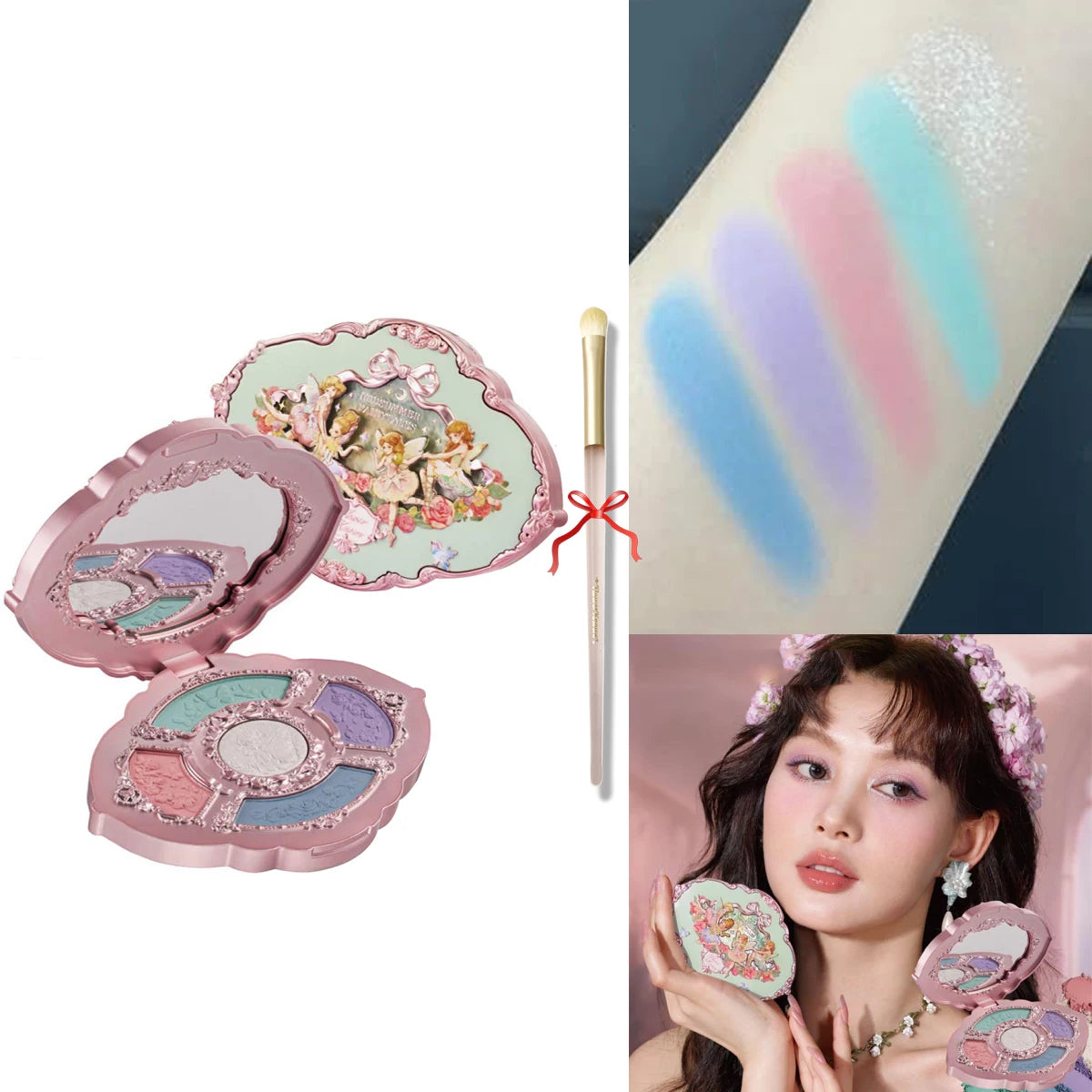 Flower Knows Swan Ballet 6 Color Eyeshadow Palette Matte Shimmer Pearl Glitter Waterproof Highly Pigmented Long Lasting Makeup
