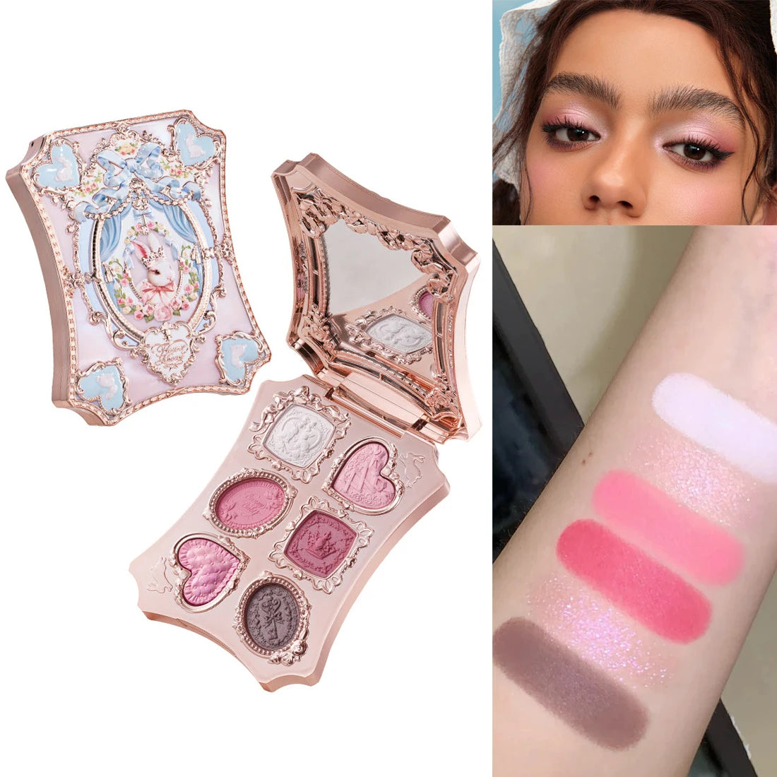 Flower Knows Swan Ballet 6 Color Eyeshadow Palette Matte Shimmer Pearl Glitter Waterproof Highly Pigmented Long Lasting Makeup