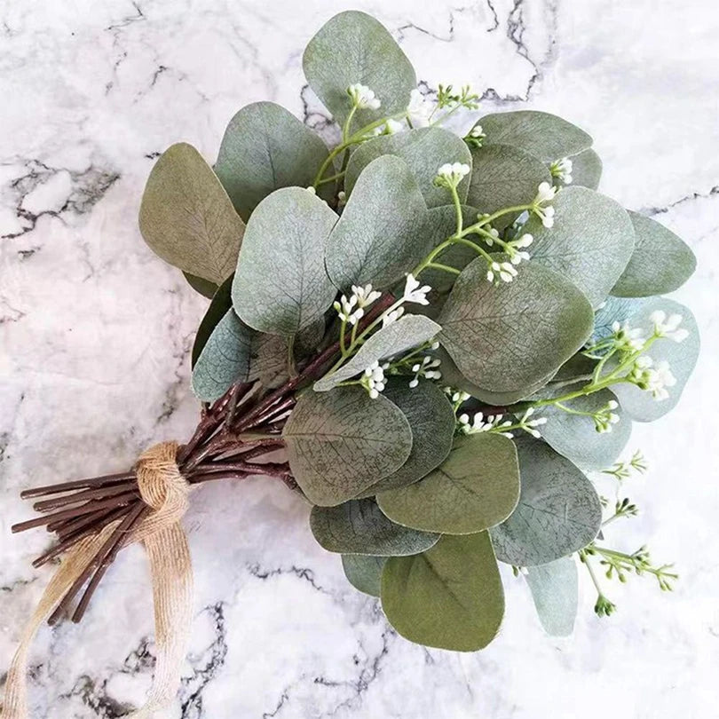 Artificial Plants Eucalyptu Leaves Stem Eucalipto Branch Festival Wreath Floral Bouquet Wedding Holiday Home Room Vase DIY Decor