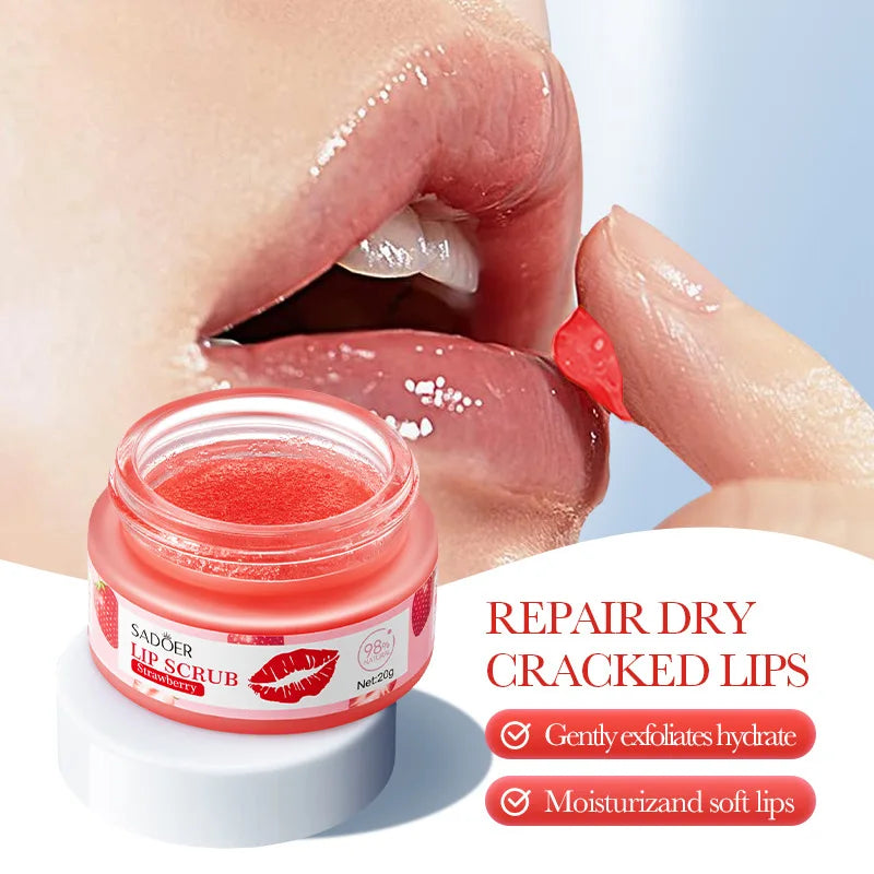 SADOER Strawberry Peach Lip Scrub Exfoliating Dead Skin Removal Dark Lip Fading & Moisturizing Hydrating Lip Balm Oil