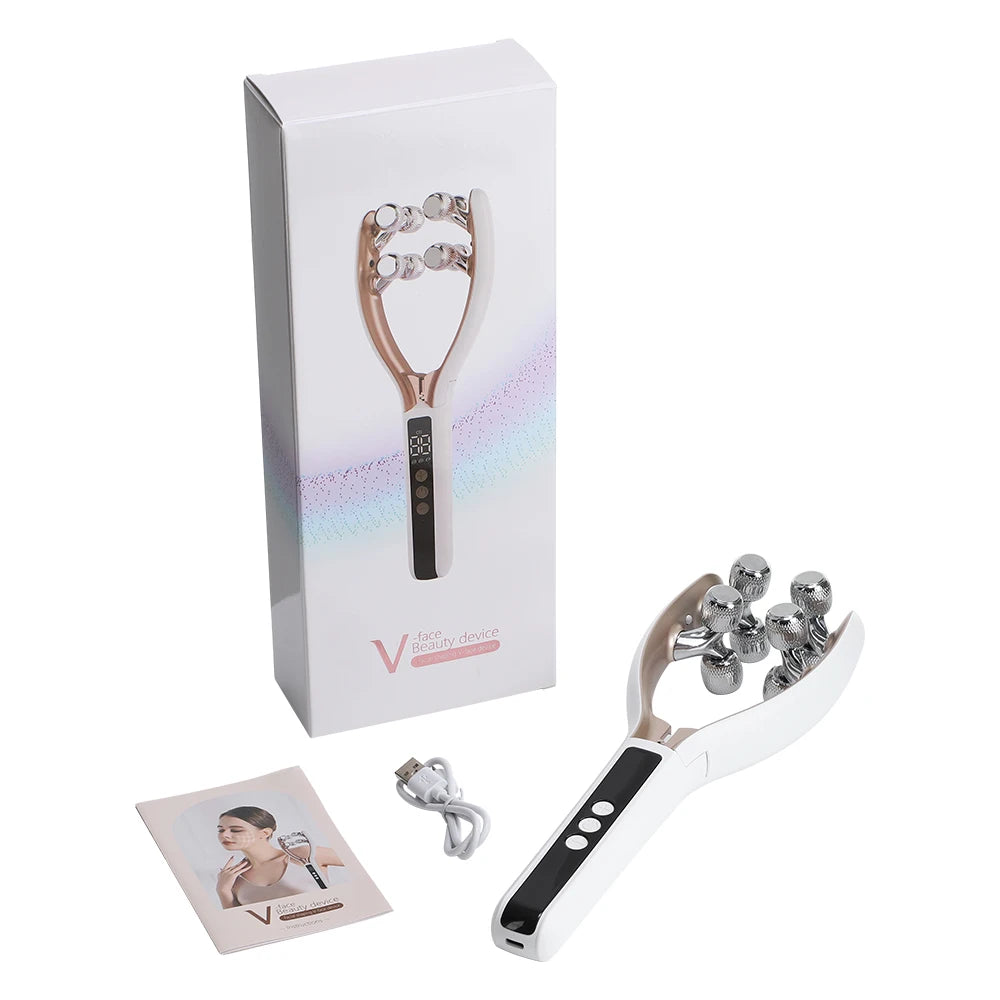8-Roller V Shape Face Massager 3 Modes 19 Levels Electric Facial Massage Roller for Face Neck Jawline Skin Care Beauty Tool
