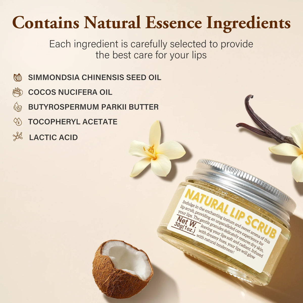 Strawberry Lip Scrub Exfoliating Moisturizing Brightening Smooth Remove Dead Skin Prevents Dryness Lip Care Natural Vegan 30g