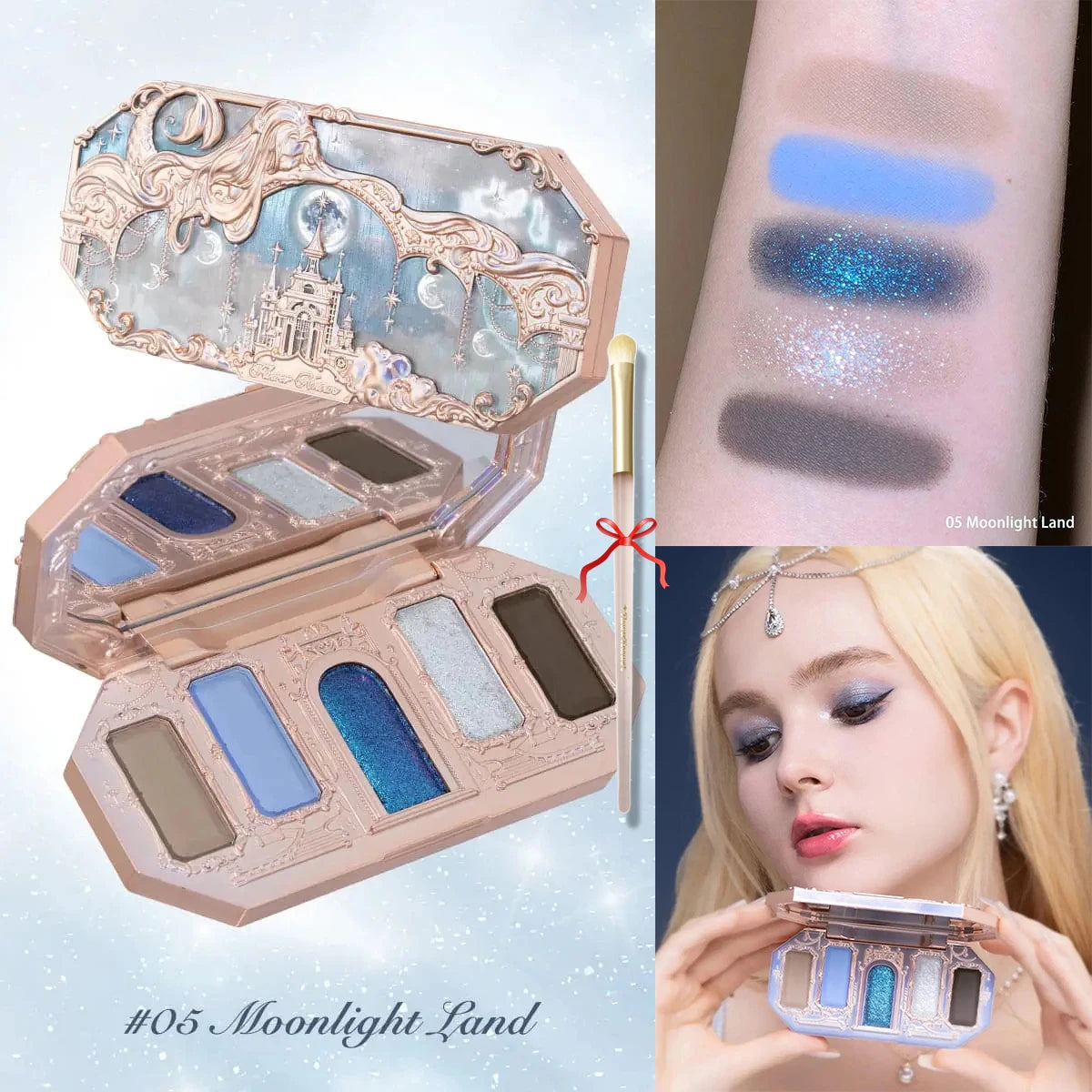 Flower Knows Swan Ballet 6 Color Eyeshadow Palette Matte Shimmer Pearl Glitter Waterproof Highly Pigmented Long Lasting Makeup