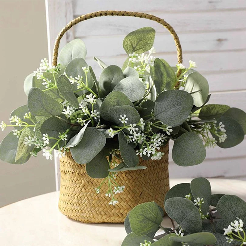Artificial Plants Eucalyptu Leaves Stem Eucalipto Branch Festival Wreath Floral Bouquet Wedding Holiday Home Room Vase DIY Decor