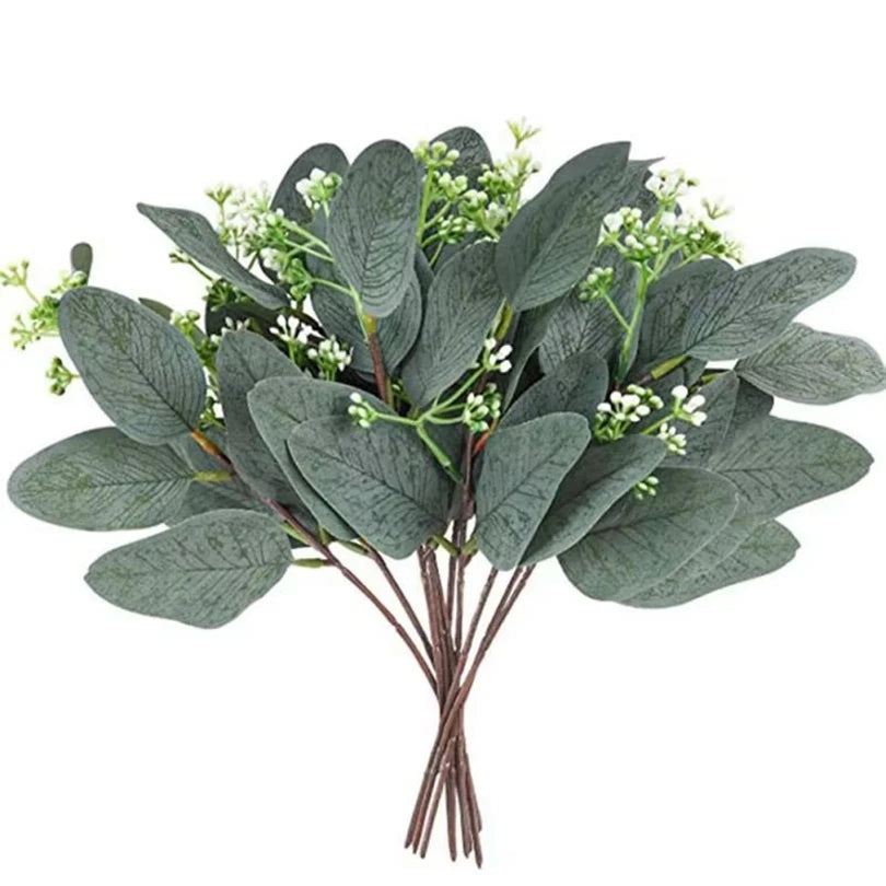 Artificial Plants Eucalyptu Leaves Stem Eucalipto Branch Festival Wreath Floral Bouquet Wedding Holiday Home Room Vase DIY Decor