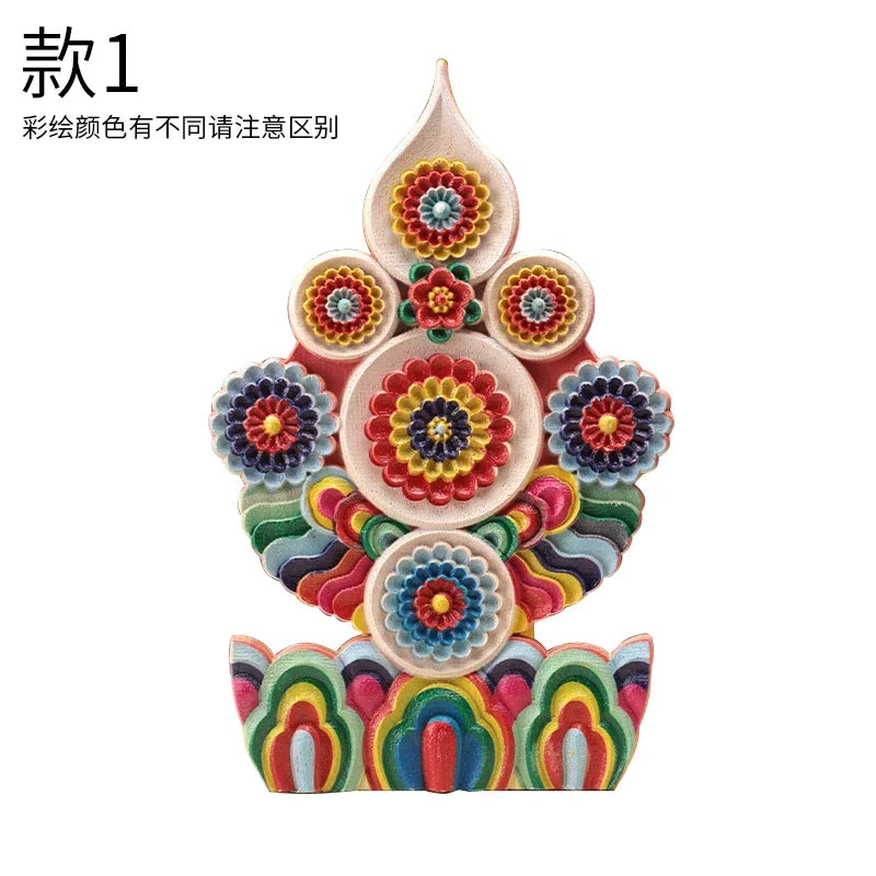 Three Roots (Guru,Deity &amp; Dakini) Torma Eight Auspicious Offerings  Tibetan Buddhist Altar Wooden Home Shrine Ritual Decor