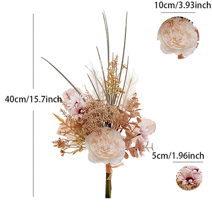 Artificial Flowers Exquisite Peony Rose Reed Bouquet Fake Home Office Eucalyptus Plant Decor DIY Silk Wedding Holiday Decoration