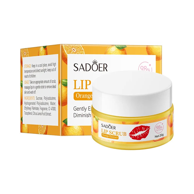 SADOER Strawberry Peach Lip Scrub Exfoliating Dead Skin Removal Dark Lip Fading &amp; Moisturizing Hydrating Lip Balm Oil