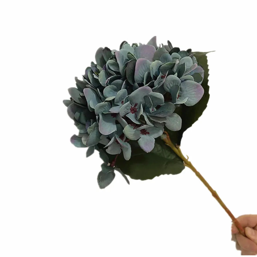 One Artificial Retro Color Hydragea flower Branch Silk Oil Paiting Hydrangea Plant
