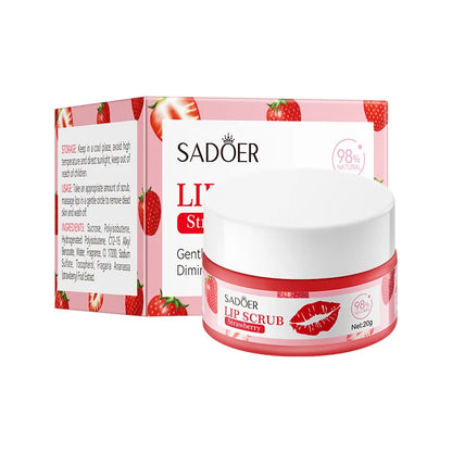 SADOER Strawberry Peach Lip Scrub Exfoliating Dead Skin Removal Dark Lip Fading &amp; Moisturizing Hydrating Lip Balm Oil