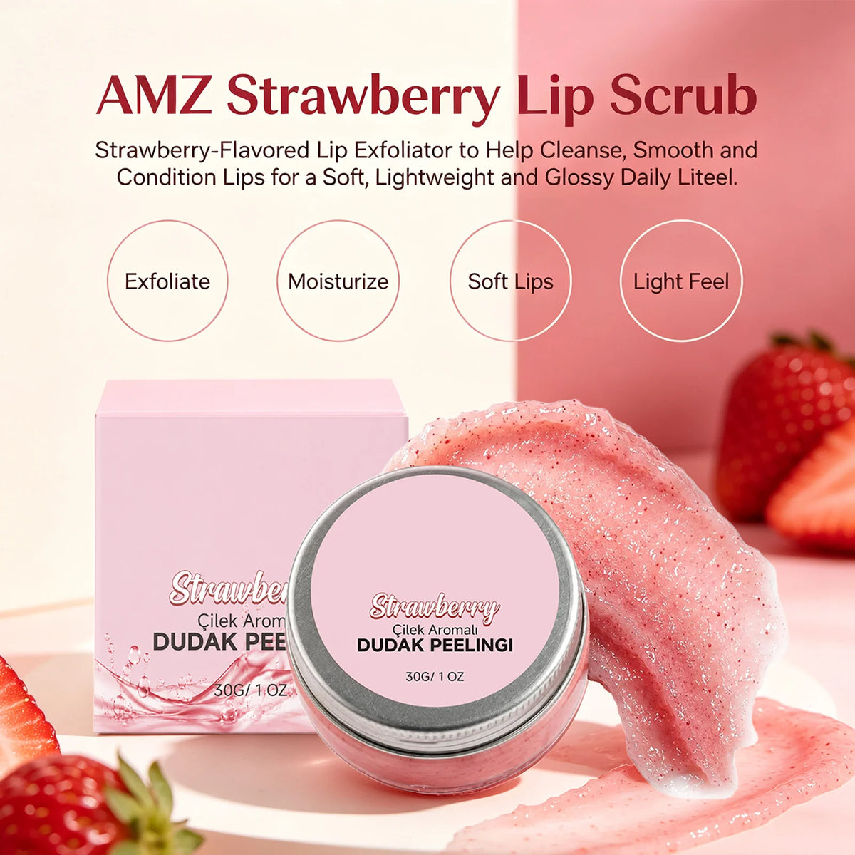 Moisturizing Strawberry Lip Scrub Nourishing Removing Dead Skin Soften Lip Skin Brightening Gentle Exfoliating Sugar Lip Scrub