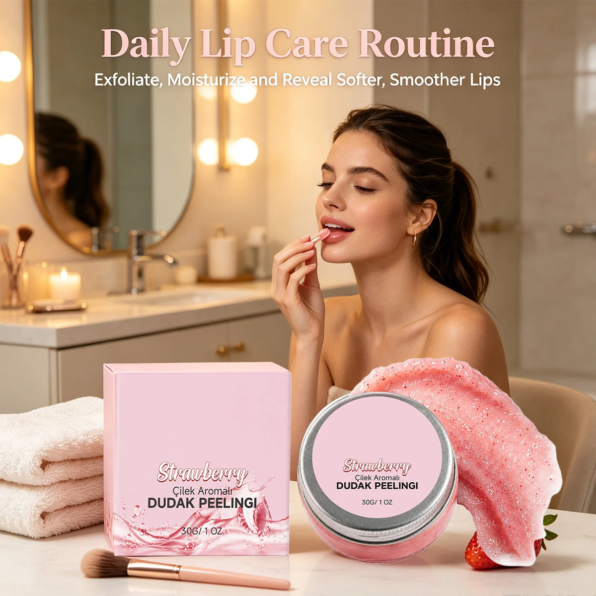 Moisturizing Strawberry Lip Scrub Nourishing Removing Dead Skin Soften Lip Skin Brightening Gentle Exfoliating Sugar Lip Scrub