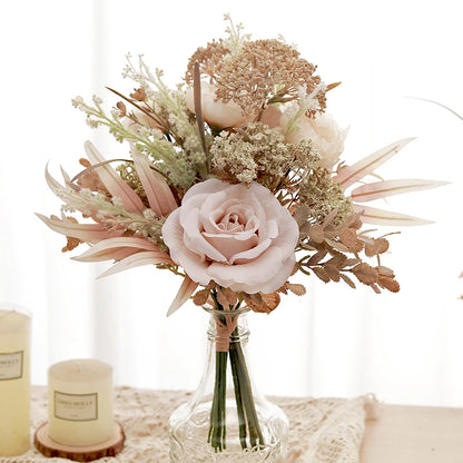 Artificial Flowers Exquisite Peony Rose Reed Bouquet Fake Home Office Eucalyptus Plant Decor DIY Silk Wedding Holiday Decoration