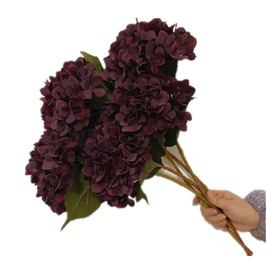 One Artificial Retro Color Hydragea flower Branch Silk Oil Paiting Hydrangea Plant
