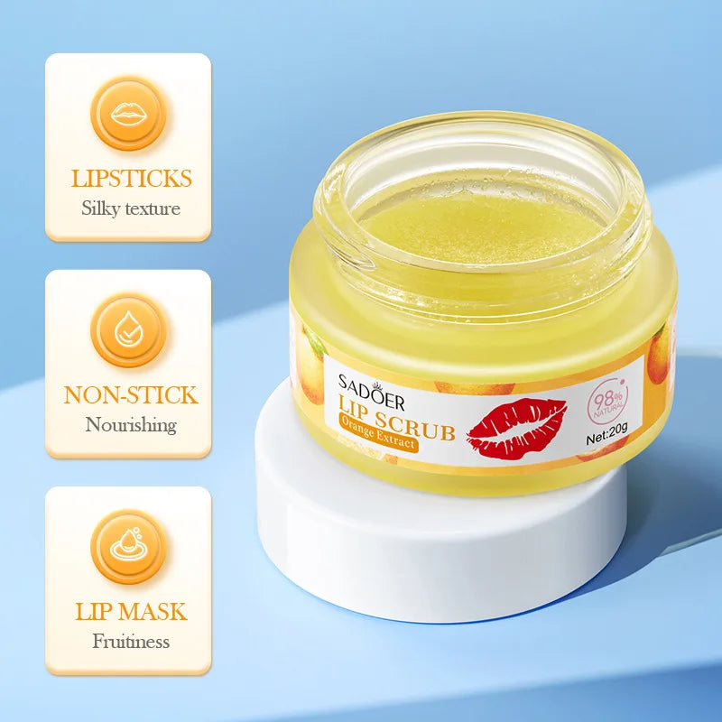 SADOER Strawberry Peach Lip Scrub Exfoliating Dead Skin Removal Dark Lip Fading &amp; Moisturizing Hydrating Lip Balm Oil