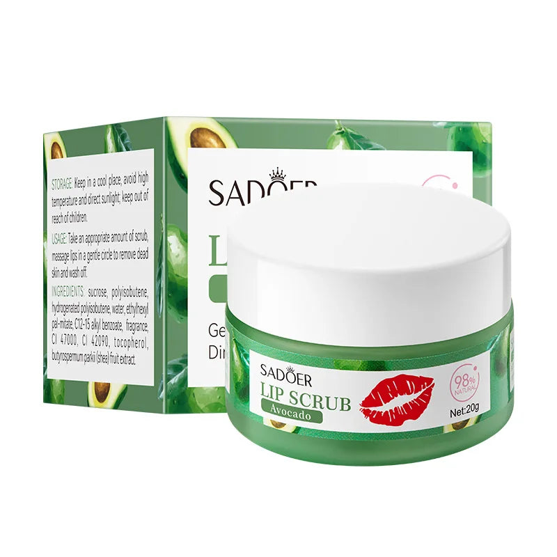 SADOER Strawberry Peach Lip Scrub Exfoliating Dead Skin Removal Dark Lip Fading &amp; Moisturizing Hydrating Lip Balm Oil