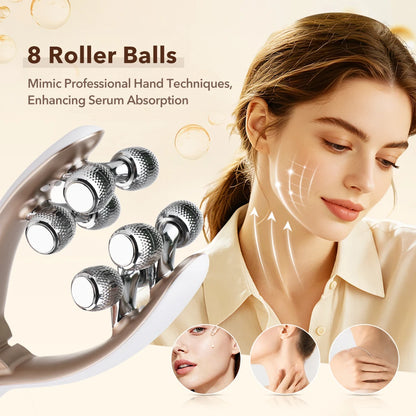 8-Roller V Shape Face Massager 3 Modes 19 Levels Electric Facial Massage Roller for Face Neck Jawline Skin Care Beauty Tool