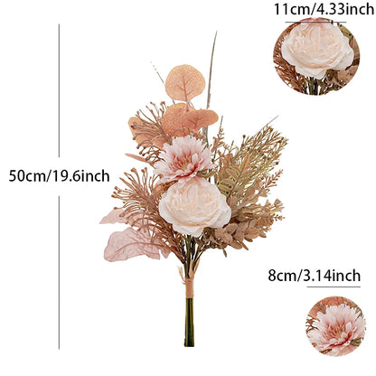 Artificial Flowers Exquisite Peony Rose Reed Bouquet Fake Home Office Eucalyptus Plant Decor DIY Silk Wedding Holiday Decoration