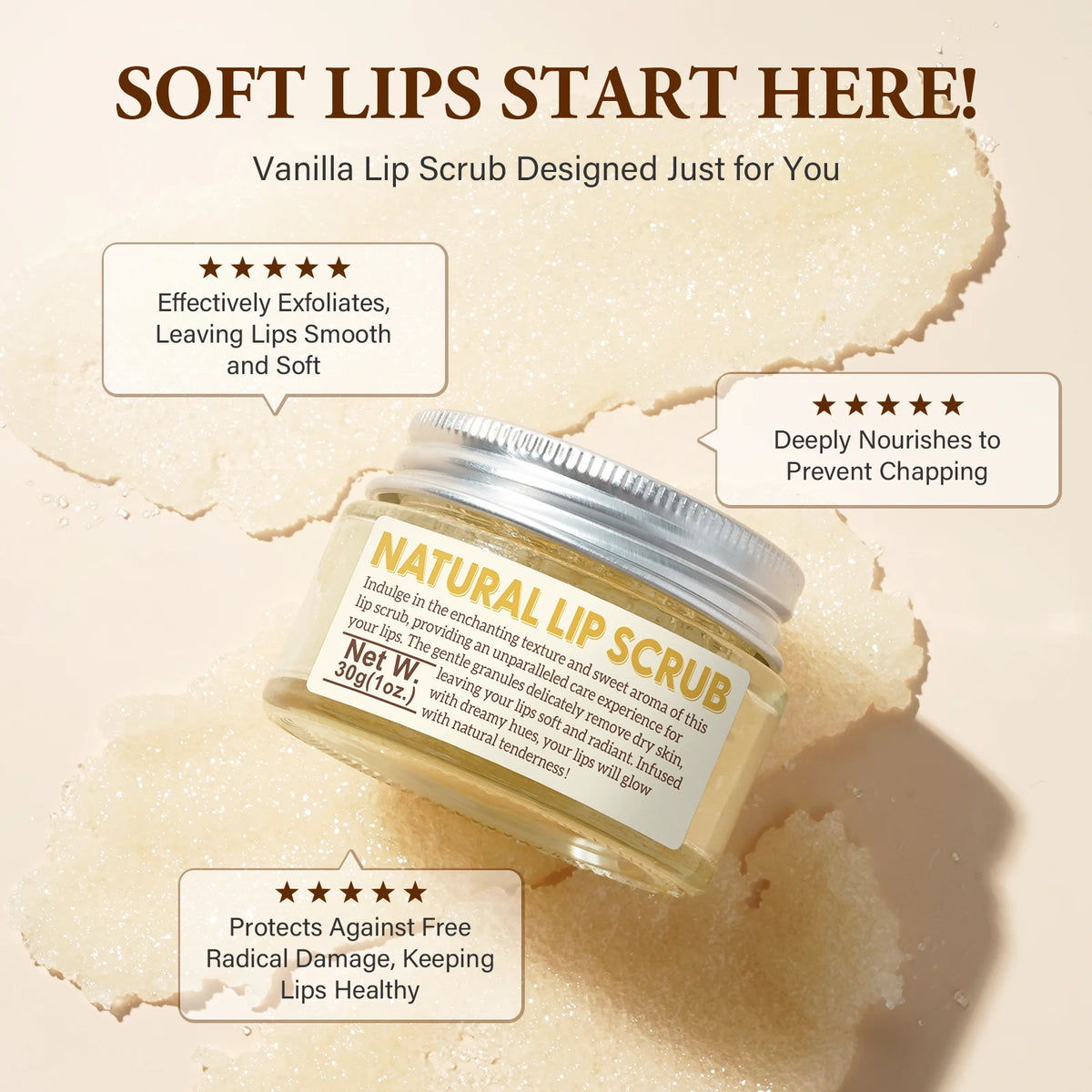 Strawberry Lip Scrub Exfoliating Moisturizing Brightening Smooth Remove Dead Skin Prevents Dryness Lip Care Natural Vegan 30g