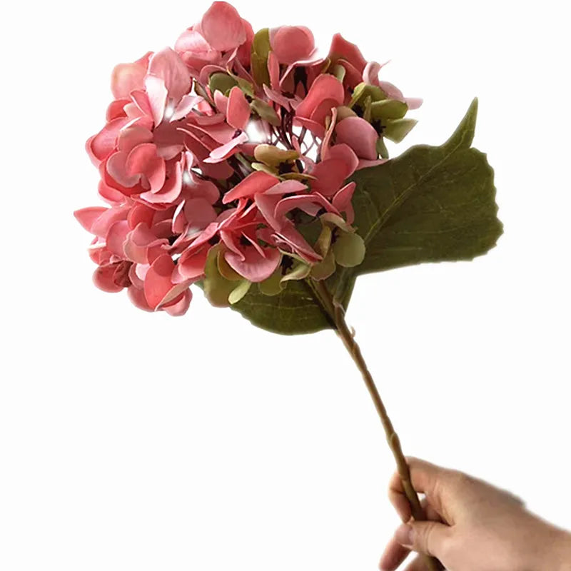 One Artificial Retro Color Hydragea flower Branch Silk Oil Paiting Hydrangea Plant