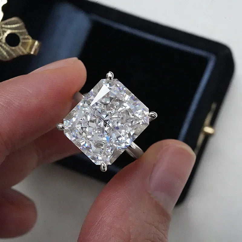 Radiant Cut 8ct Lab Diamond Ring 100% Real 925 Sterling Silver Engagement Wedding Band Rings for Women Promise Jewelry Gift