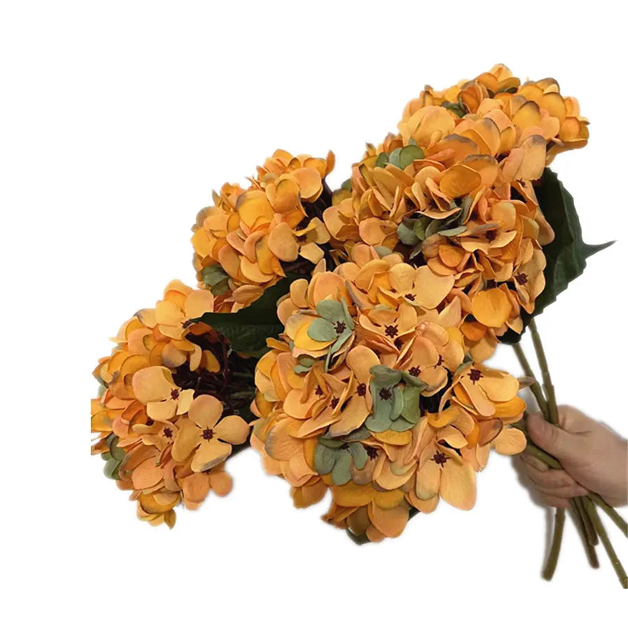 One Artificial Retro Color Hydragea flower Branch Silk Oil Paiting Hydrangea Plant