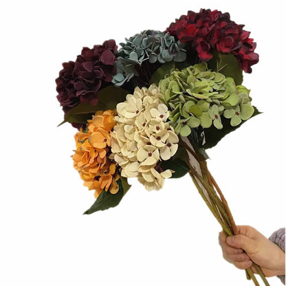One Artificial Retro Color Hydragea flower Branch Silk Oil Paiting Hydrangea Plant