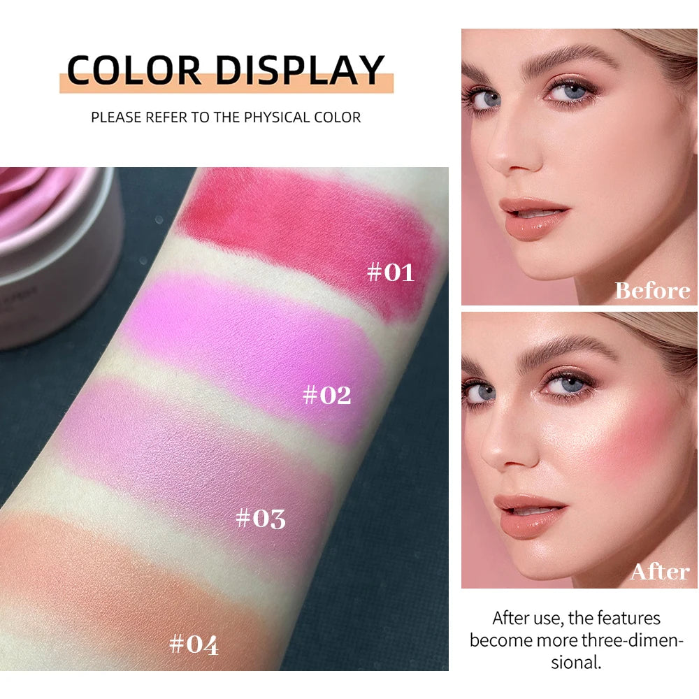 2pc Petal Blush Palette set with brush,Highgloss Contouring Cream Contour Makeup Rouge for Women Beauty Cosmetics Makeup Palette
