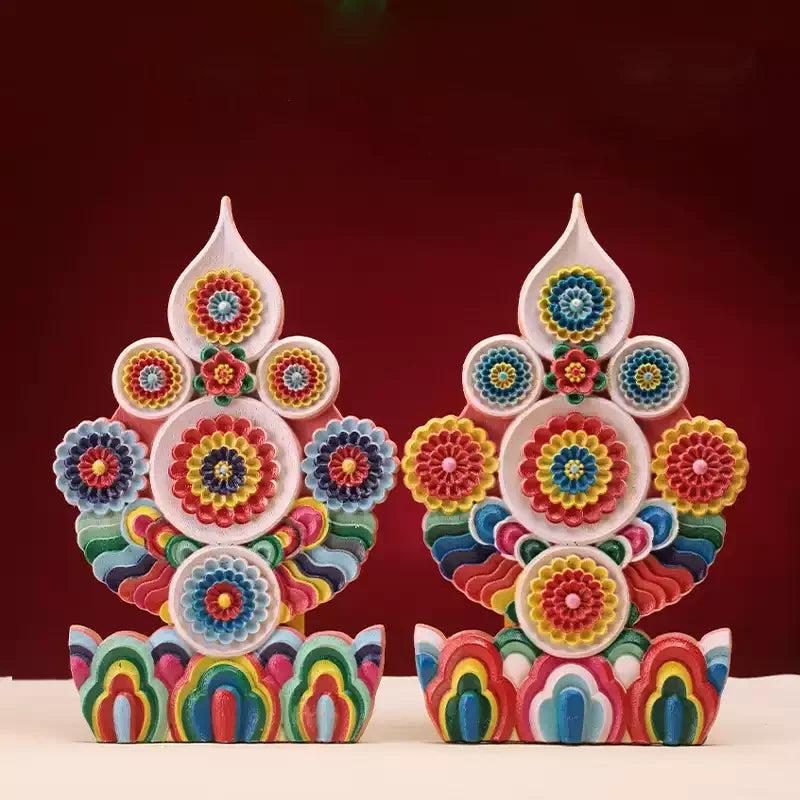 Three Roots (Guru,Deity &amp; Dakini) Torma Eight Auspicious Offerings  Tibetan Buddhist Altar Wooden Home Shrine Ritual Decor