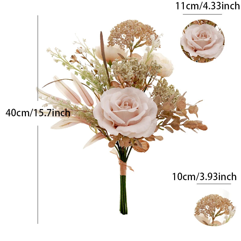 Artificial Flowers Exquisite Peony Rose Reed Bouquet Fake Home Office Eucalyptus Plant Decor DIY Silk Wedding Holiday Decoration