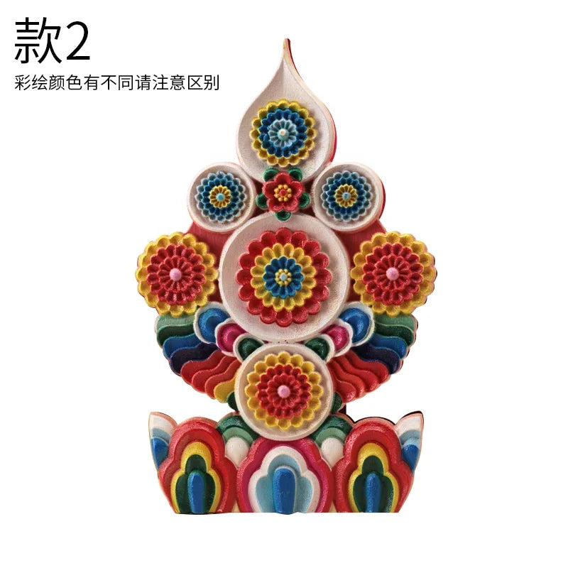 Three Roots (Guru,Deity &amp; Dakini) Torma Eight Auspicious Offerings  Tibetan Buddhist Altar Wooden Home Shrine Ritual Decor