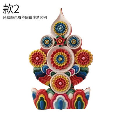 Three Roots (Guru,Deity &amp; Dakini) Torma Eight Auspicious Offerings  Tibetan Buddhist Altar Wooden Home Shrine Ritual Decor