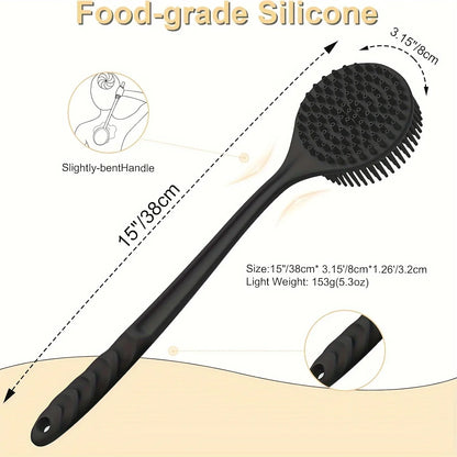 Silicone Back Scrubber Brush for Shower  Long Handle Body Deep Cleansing and Exfoliating Massage Double-Sided Soft Bristles