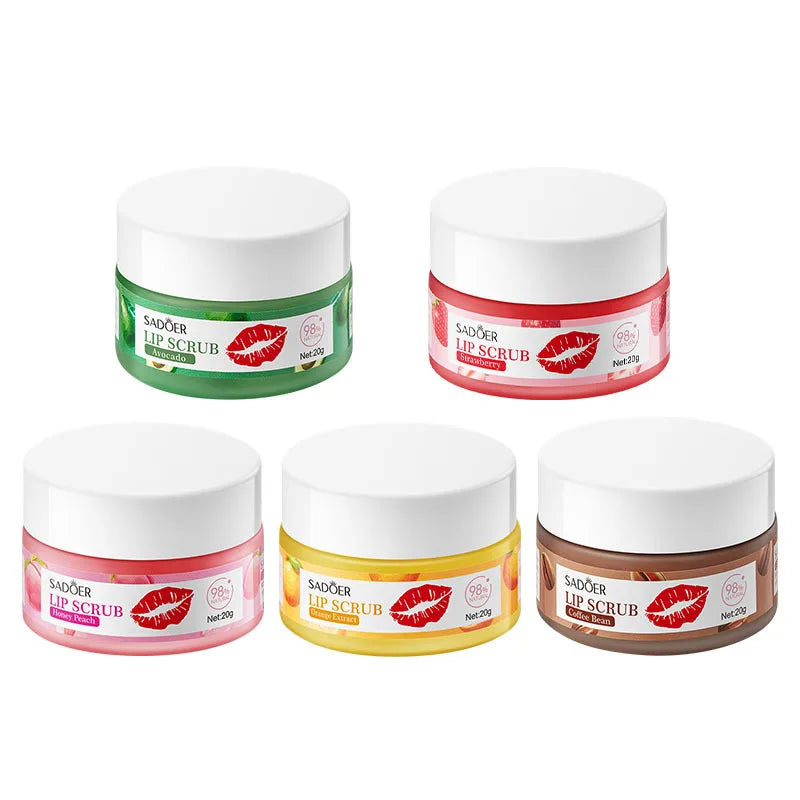 SADOER Strawberry Peach Lip Scrub Exfoliating Dead Skin Removal Dark Lip Fading &amp; Moisturizing Hydrating Lip Balm Oil