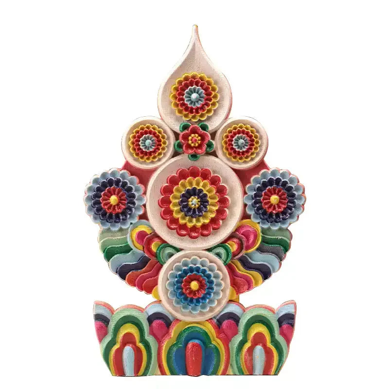 Three Roots (Guru,Deity &amp; Dakini) Torma Eight Auspicious Offerings  Tibetan Buddhist Altar Wooden Home Shrine Ritual Decor
