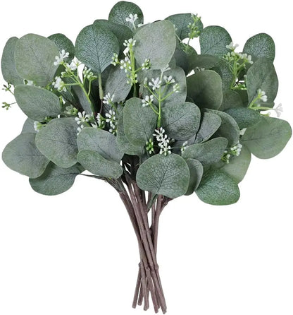 Artificial Plants Eucalyptu Leaves Stem Eucalipto Branch Festival Wreath Floral Bouquet Wedding Holiday Home Room Vase DIY Decor